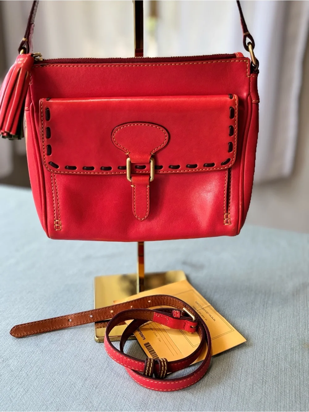 Dooney & Bourke Persimmon Florentine Leather Shoulder Bag with Strap Extender